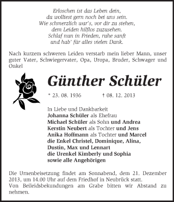 Traueranzeige von Günther Schüler von Märkische Oderzeitung