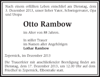 Traueranzeige von Otto Rambow von Märkische Oderzeitung