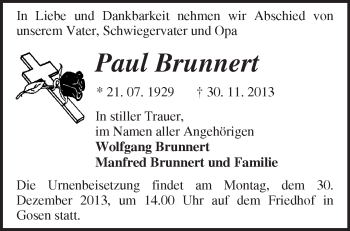 Traueranzeige von Paul Brunnert von Märkische Oderzeitung