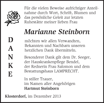 Traueranzeige von Marianne Steinborn von Märkische Oderzeitung