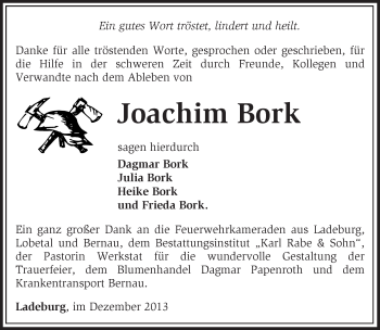 Traueranzeige von Joachim Bork von Märkische Oderzeitung