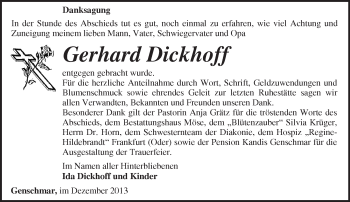 Traueranzeige von Gerhard Dickhoff von Märkische Oderzeitung