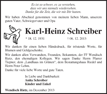 Traueranzeige von Karl-Heinz Schreiber von Märkische Oderzeitung