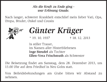 Traueranzeige von Günter Krüger von Märkische Oderzeitung