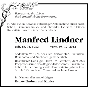 Traueranzeigen von Manfred Lindner Märkische Onlinezeitung Trauerportal