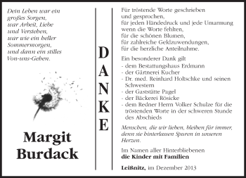 Traueranzeige von Margit Burdack von Märkische Oderzeitung