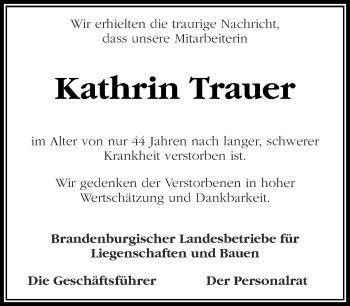 Traueranzeige von Kathrin Trauer von Märkische Oderzeitung