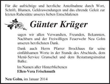 Traueranzeige von Günter Krüger von Märkische Oderzeitung