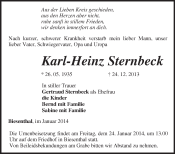 Traueranzeige von Karl-Heinz Sternbeck von Märkische Oderzeitung