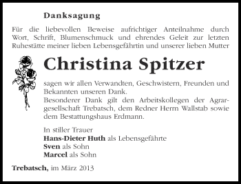 Traueranzeige von Christina Spitzer von Märkische Oderzeitung
