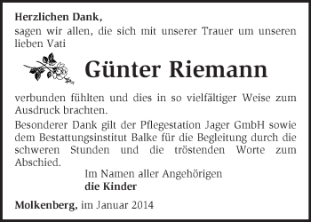 Traueranzeige von Günter Riemann von Märkische Oderzeitung