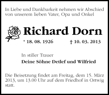 Traueranzeige von Richard Dorn von Märkische Oderzeitung