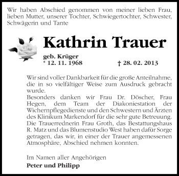 Traueranzeige von Kathrin Trauer von Märkische Oderzeitung