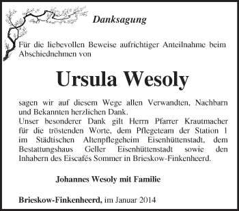 Traueranzeige von Ursula Wesoly von Märkische Oderzeitung