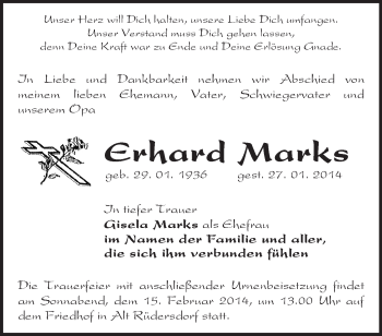 Traueranzeige von Erhard Marks von Märkische Oderzeitung