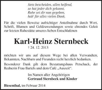 Traueranzeige von Karl-Heinz Sternbeck von Märkische Oderzeitung