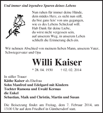 Traueranzeige von Willi Kaiser von Märkische Oderzeitung