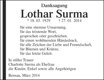 Traueranzeige von Lothar Surma von Märkische Oderzeitung