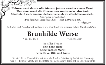 Traueranzeige von Brunhilde Werse von Märkische Oderzeitung