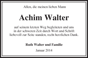 Traueranzeige von Achim Walter von Märkische Oderzeitung