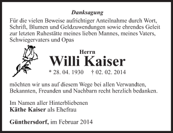 Traueranzeige von Willi Kaiser von Märkische Oderzeitung