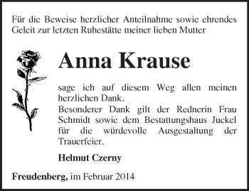 Traueranzeige von Anna Krause von Märkische Oderzeitung