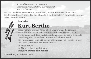 Traueranzeige von Kurt Berthe von Märkische Oderzeitung