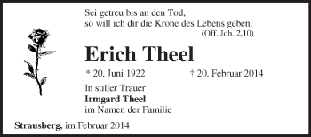 Traueranzeige von Erich Theel von Märkische Oderzeitung
