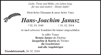 Traueranzeige von Hans-Joachim Janusz von Märkische Oderzeitung