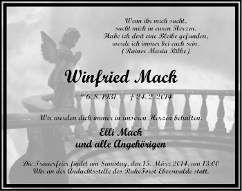 Traueranzeige von Winfried Mack von Märkische Oderzeitung