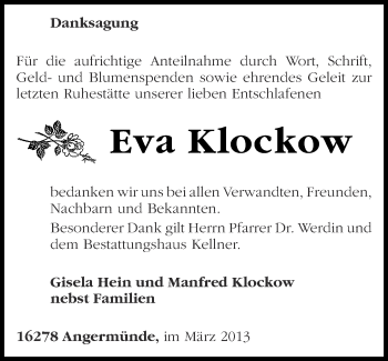 Traueranzeige von Eva Klockow von Märkische Oderzeitung