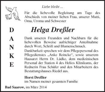 Traueranzeige von Helga Dreßler von Märkische Oderzeitung