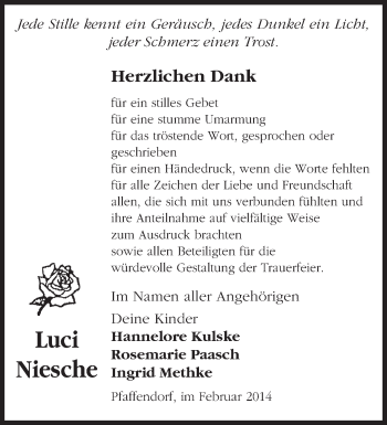 Traueranzeige von Luci Niesche von Märkische Oderzeitung