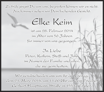 Traueranzeige von Elke Keim von Märkische Oderzeitung