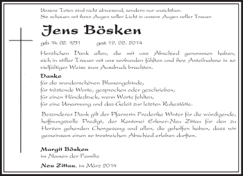 Traueranzeige von Jens Bösken von Märkische Oderzeitung