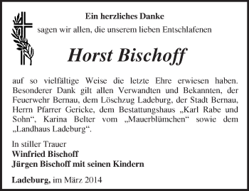 Traueranzeige von Horst Bischoff von Märkische Oderzeitung