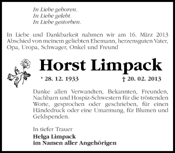 Traueranzeige von Horst Limpack von Märkische Oderzeitung