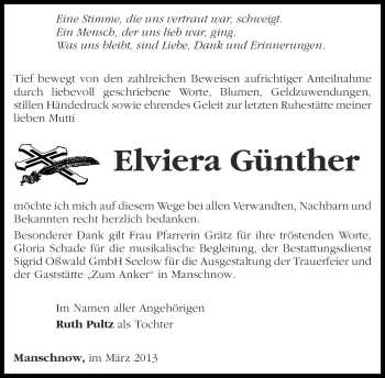 Traueranzeige von Elviera Günther von Märkische Oderzeitung