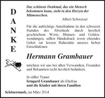 Traueranzeige von Hermann Grambauer von Märkische Oderzeitung