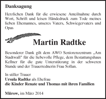 Traueranzeige von Martin Radtke von Märkische Oderzeitung