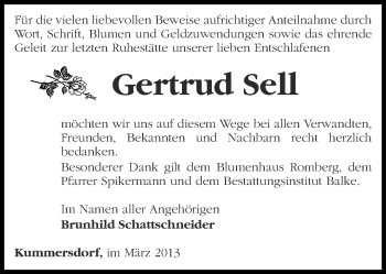 Traueranzeige von Gertrud Sell von Märkische Oderzeitung