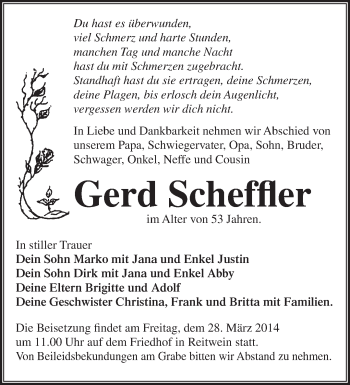 Traueranzeige von Gerd Scheffier von Märkische Oderzeitung