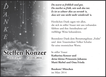 Traueranzeige von Steffen Konzer von Märkische Oderzeitung