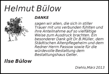 Traueranzeige von Helmut Bülow von Märkische Oderzeitung