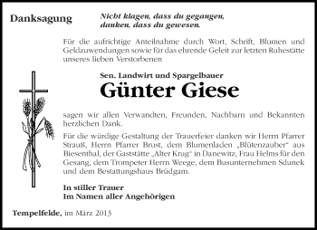 Traueranzeige von Günter Giese von Märkische Oderzeitung