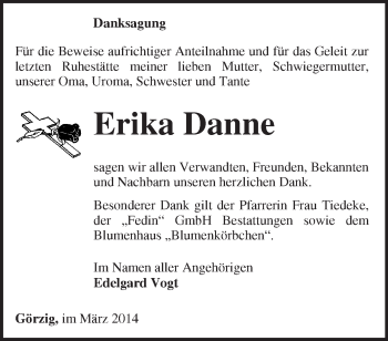 Traueranzeige von Erika Danne von Märkische Oderzeitung