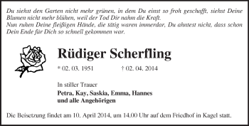 Traueranzeige von Rüdiger Scherfling von Märkische Oderzeitung