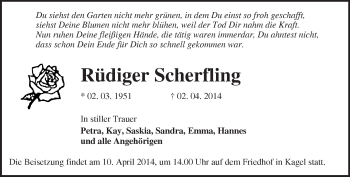 Traueranzeige von Rüdiger Scherfling von Märkische Oderzeitung