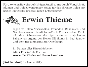 Traueranzeige von Erwin Thieme von Märkische Oderzeitung