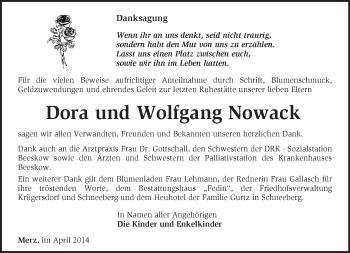 Traueranzeige von  Dora und Wolfgang Nowack von Märkische Oderzeitung